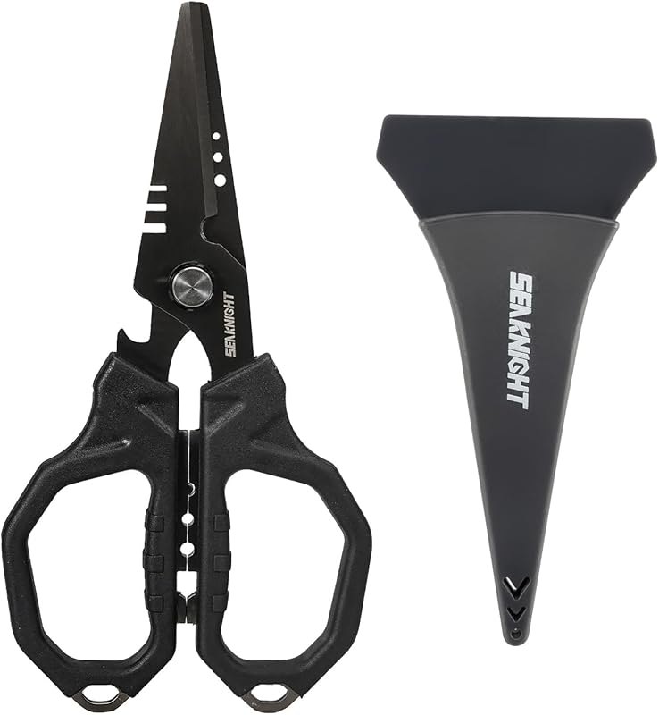 Seaknight 6.4" Fishing Shears Dual Serrated Blades, Fishing Braided Line Scissors with Titanium Coating, Non-Slip Grip