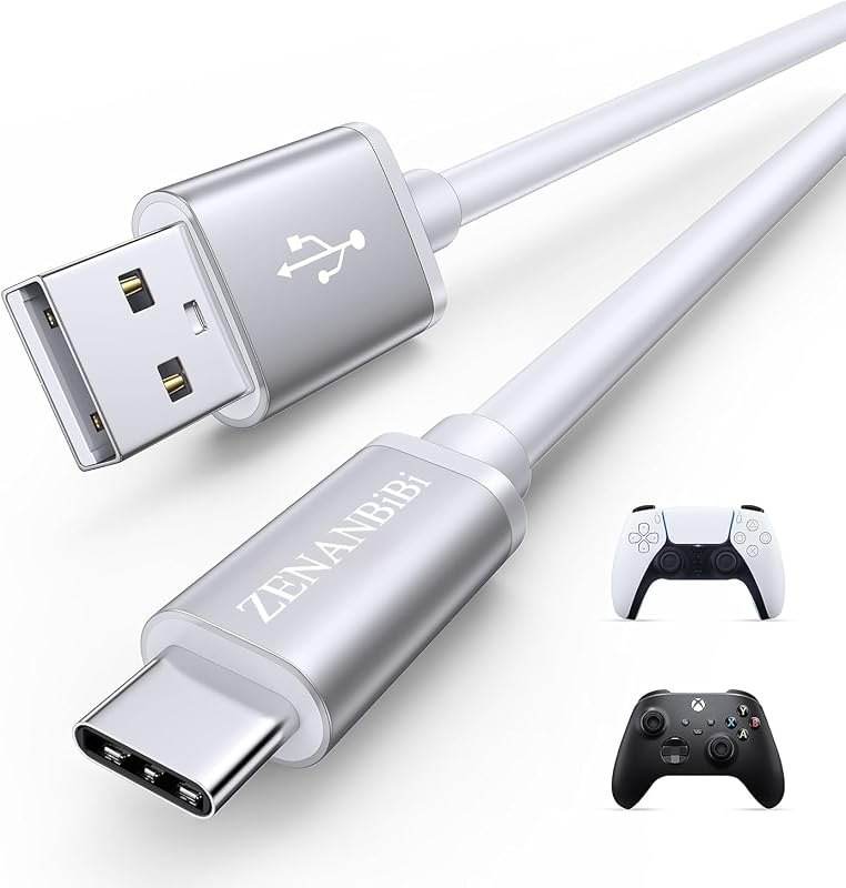 White PS5 USB C Charging Cable 10ft, Long PS5 Controller Charger Cord, 10 ft USB A to USBC Cable for Sony PlayStation