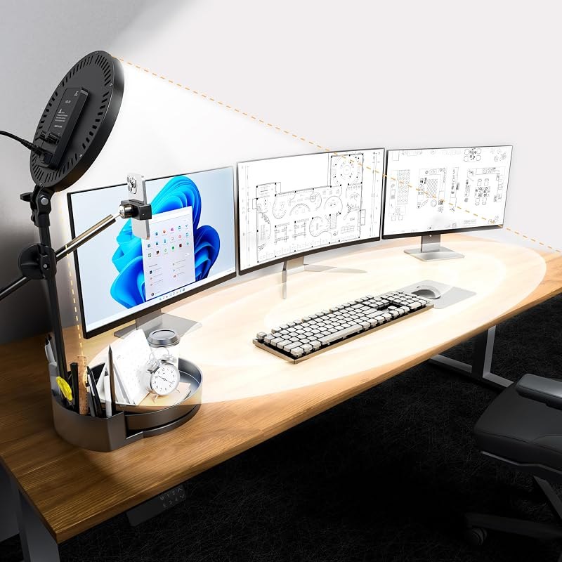 Bright Zoom Lighting for Computer, Adjustable Desk Lighting for Video Callst,55W Dimmable Full Screen Ring Light,with