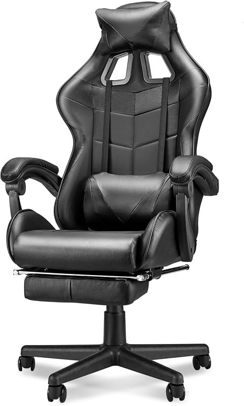 Black Gaming Chairs with Footrest,Ergonomic PC Computer Game Chair,Home Office Desk Chair with Headrest and Lumbar