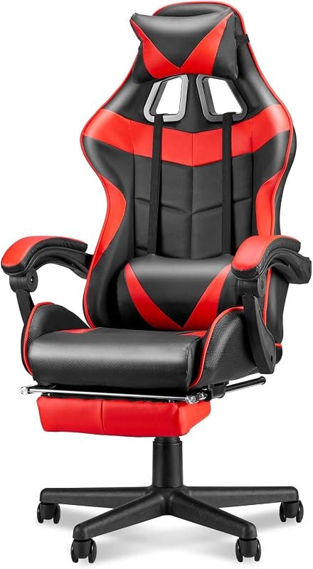 Red Gaming Chairs with Footrest,Ergonomic PC Computer Game Chair,Home Office Desk Chair with Headrest and Lumbar