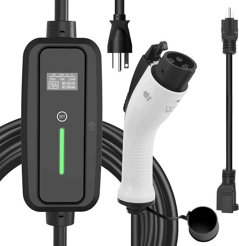 25FT Level 1 & 2 Portable EV Charger, 16A J1772 Charger with Display