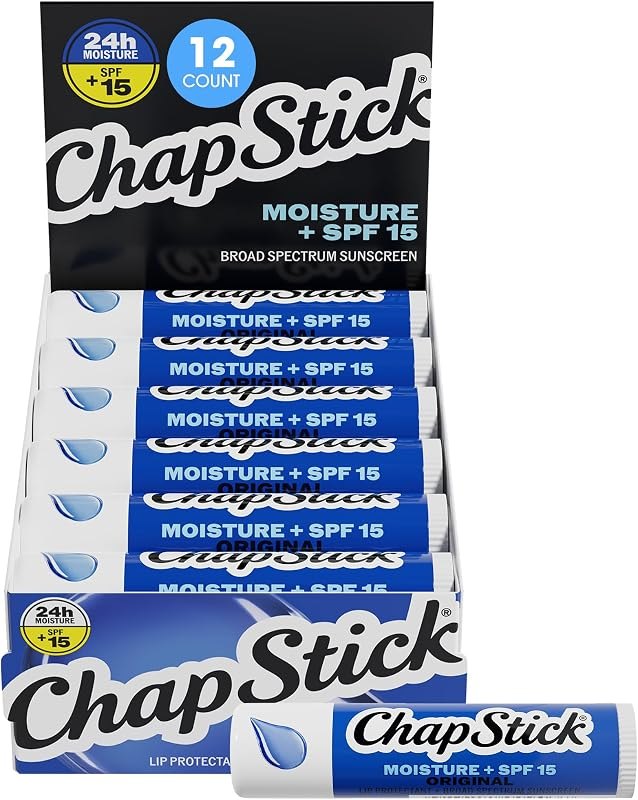 ChapStick Moisture + SPF 15 Bulk Lip Balm Sunscreen 12-Pack, 0.15 Oz Ea — best spf lip balm for spf lip balm