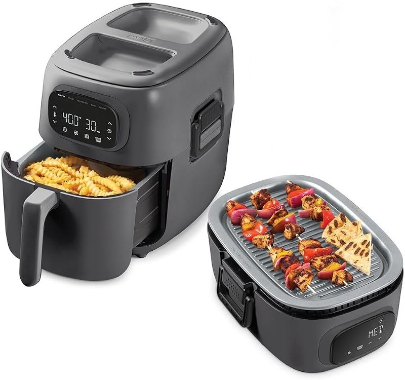 Dash Flip & Fry™ Digital 2-in-1 Grill & Air Fryer - Has AirCrisp® Technology - Digital Touchscreen, Ceramic Nonstick