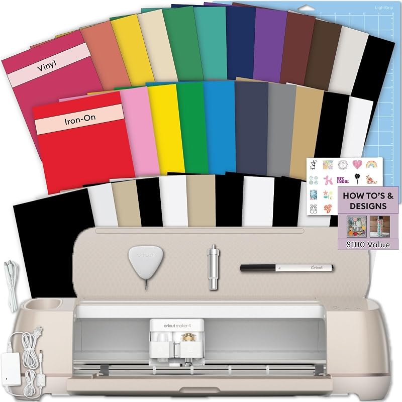 Cricut Maker 4 Starter Kit for Beginners - Smart Cutting Machine with Vinyl & Iron-On (HTV), Tools & Materials for