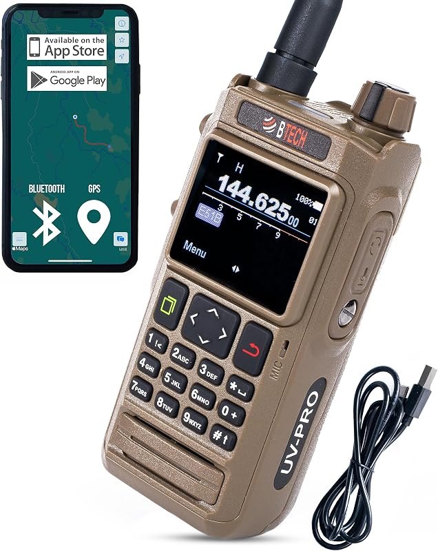 BTECH UV-PRO (TAN) IP67 Dual Band VHF/UHF Two-Way Radio - APRS, Bluetooth, GPS, Text Messaging, Aviation Band Scanner