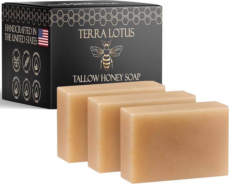 Terra Lotus - Organic Tallow Soap with Organic Castor Oil & Raw Honey - Hydrating & Nourishing - 3 Pack (Unscented) —