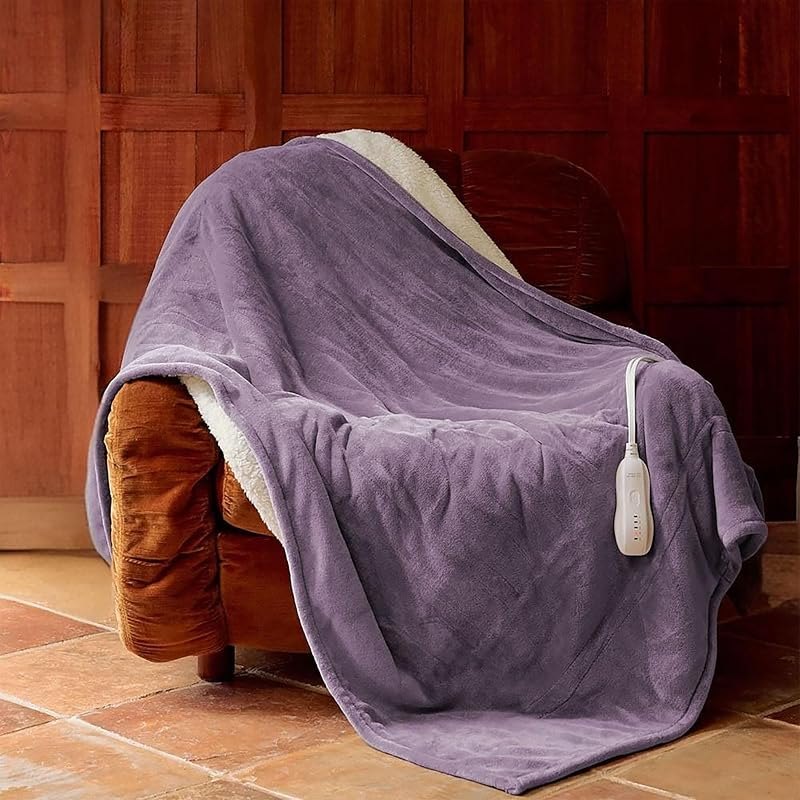 Heated Blanket 50"x60", Electric Blanket 5 Heat Levels, Purple — remote control electric blanket for remote control