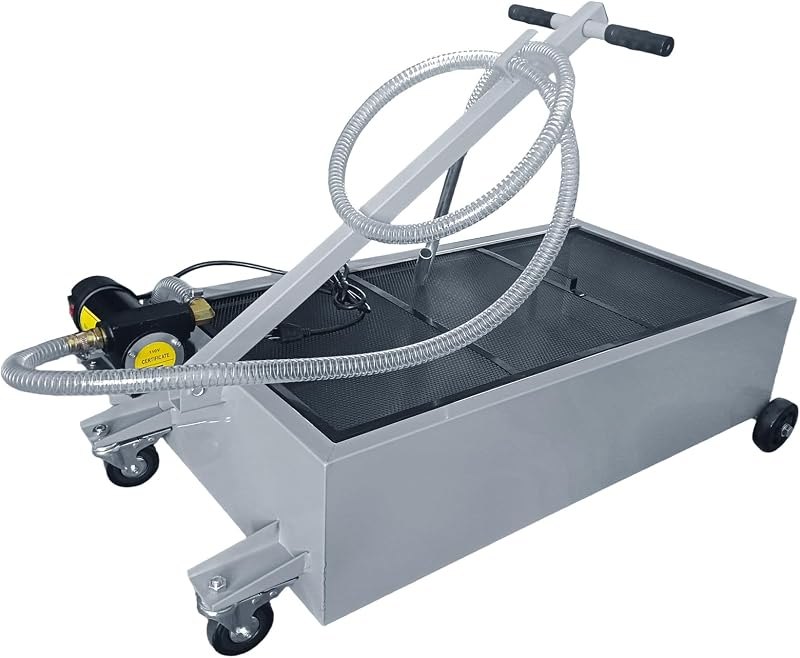 20 Gallon Low-Profile Oil Drain Pan with Electric Pump, Gray