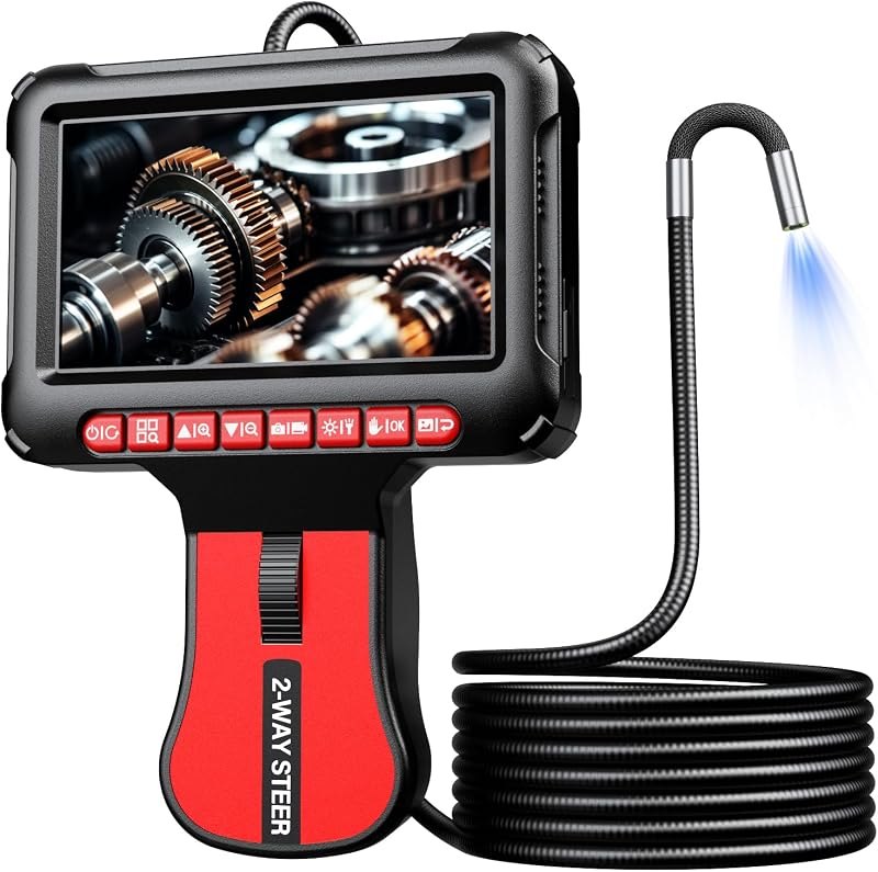 Articulating Borescope Inspection Camera with Light: 1080P HD Industrial Endoscope Camera with 5" IPS Screen - 0.24in