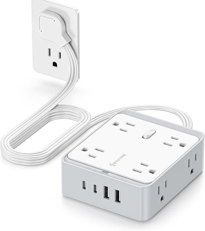 REALMADE 5 FT Flat Plug Power Strip, 8 AC Outlets and 4 USB Ports (2 USB-A, 2 USB-C), 950J Surge Protector, Wall-Mount