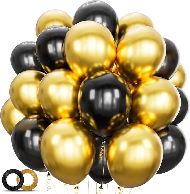 100pcs Black and Gold Balloons 12 Inch Birthday Graduation New Year's Decor — metallic gold balloons for metallic gold
