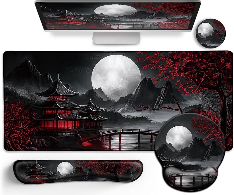 Japanese Ergonomic Mouse Pad with Wrist Rest, Large Desk Mat Set — vertical mouse pad for vertical mouse pad