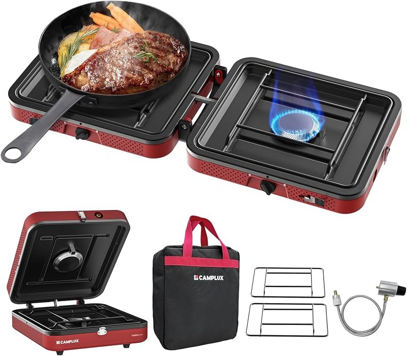 CAMPLUX FoldGo 2 Burner Portable Camping Stove 17,200 BTU, Foldable Propane Stove for Outdoor Cooking with Carry Bag