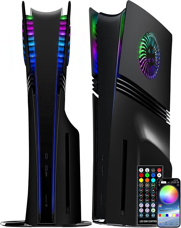 Joso Faceplate for PS5 Pro Digital Edition with RGB Light Strip, Anti-Scratch Dustproof Plates Replacement Cover Skin