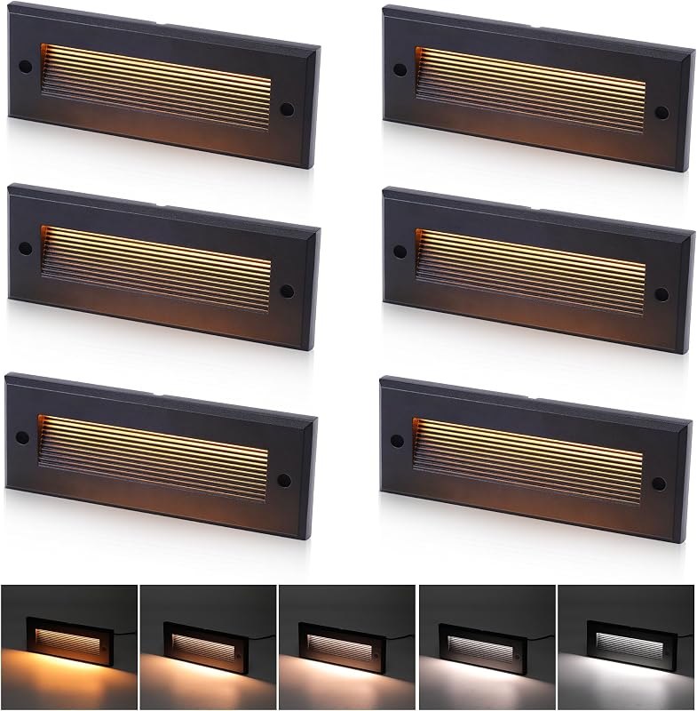 CLOUDY BAY [6 Pack] 9 Inch 5CCT Low Voltage LED Outdoor Step Lights 12V-15V 3W/5W Dual-Bright Selectable Landscape