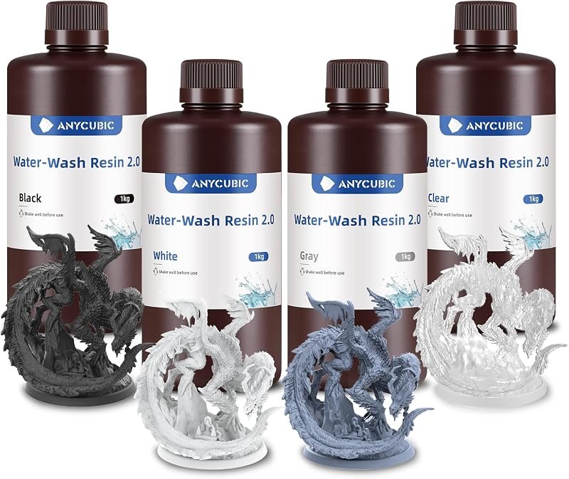 ANYCUBIC Water Washable Resin 2.0 Bundle, 3D Printer Resin with Low Viscosity and Fast Printing, 405nm High Precision