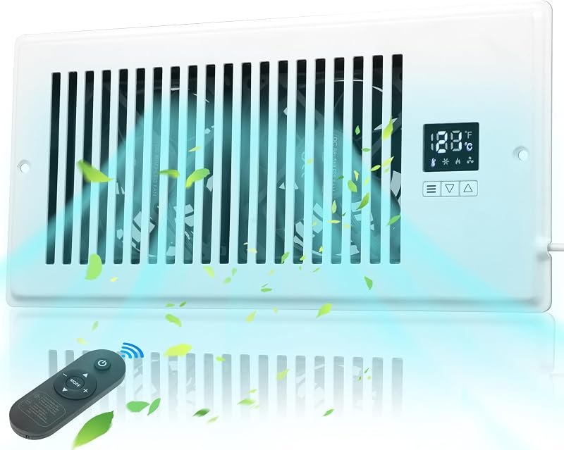 Xcity Quiet Register Booster Fan, Intelligent 4"x10" Vents, 10-speed, Air Vent Fan with Remote Control & Thermostat