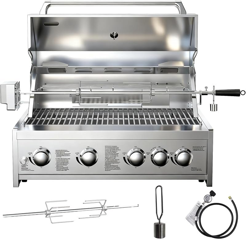 30 Inch Propane Gas Grill, 4x12000-BTU Gas Grill & 1x10000-Infrared Back Burner, Stainless Steel 5-Burner Propane