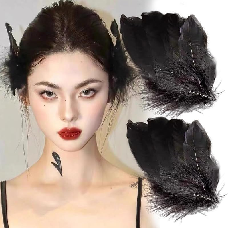 2 Pack Black Feather Hair Clip for Women Girls, Feather Hairpins Hair Accessories Stage Performance Headpiece