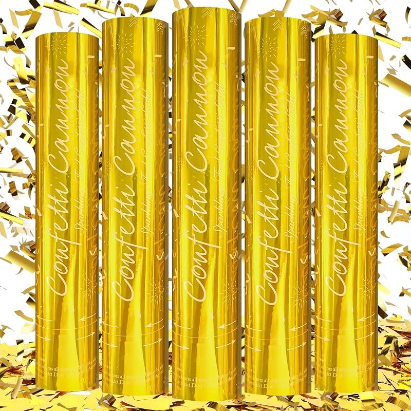 Gold Confetti Poppers [5 Pack] 12 Inch Confetti Cannons — new party poppers for new party poppers