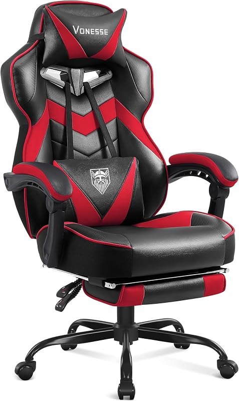 Vonesse Gaming Chair, High Back Gaming Chair with Footrest and Massage, Gaming Chairs for Adults with Pocket Spring