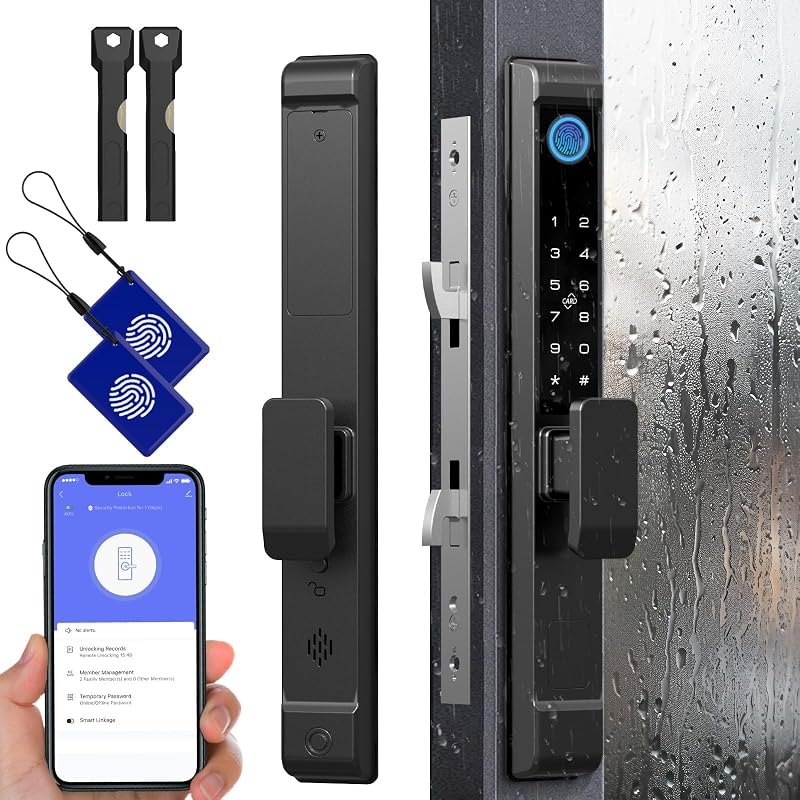 Sliding Glass Door Lock, Eseesmart Sliding Door Smart Lock with Fingerprint Code Keypad RFID Card Bluetooth App Key