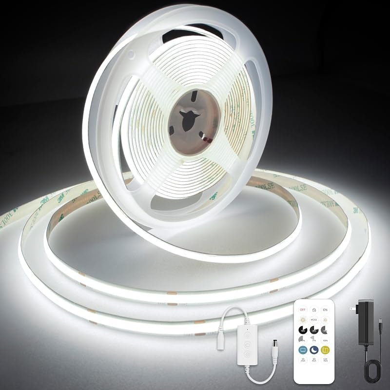 White COB LED Strip Light, Dimmable 24.6ft/7.5m LED Light, 6000K Daylight White 2400 LEDs High Lumen LED Tape Lights