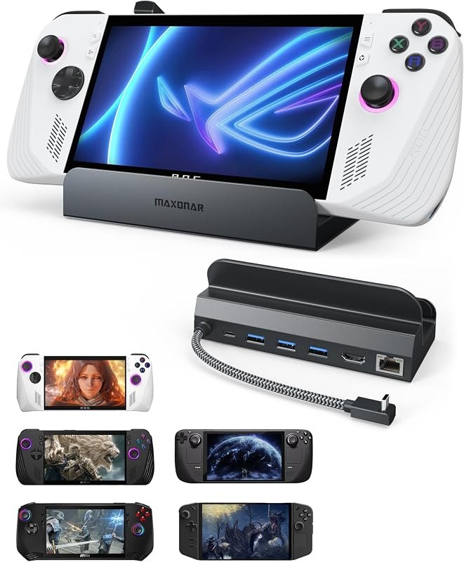 Maxonar Upgraded Docking Station 4K@120Hz for ROG Ally X/Steam Deck OLED/Legion Go (S) /MSI Claw, 6-in-1 Steam Deck