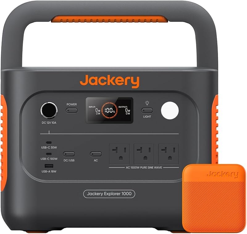 Jackery Explorer 1000 v2 Portable Power Station and 3-Port 102W Fast Charger, 1070Wh LiFePO4 Battery,1500W AC/100W