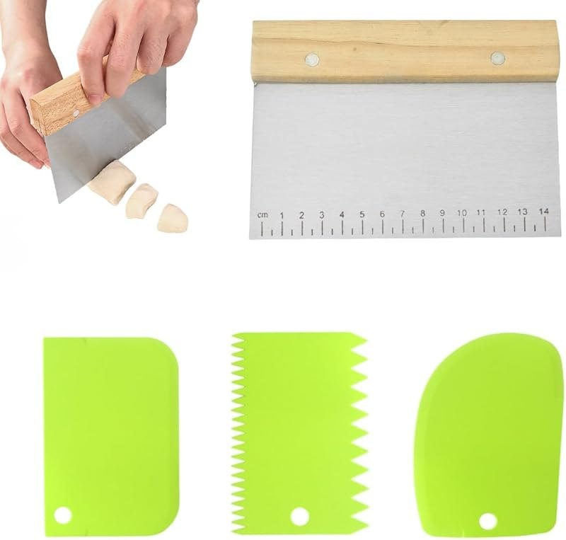 4 PCS Bench Scraper, Scraper Food Tool,Dough Scraper and Pastry Cutter With Scale,Food Chopper Baking Supplies Kitchen