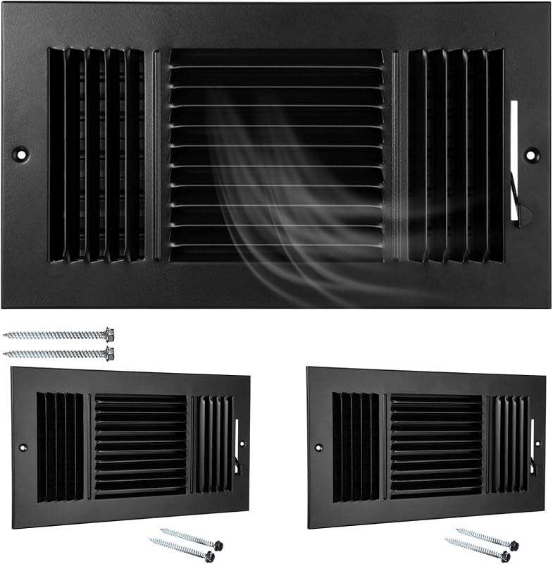 Wesiti 2 Pcs 12x6 Inch Vent Covers Ceiling Wall HVAC 3 Way Steel,Black — hvac vent cover for hvac vent cover