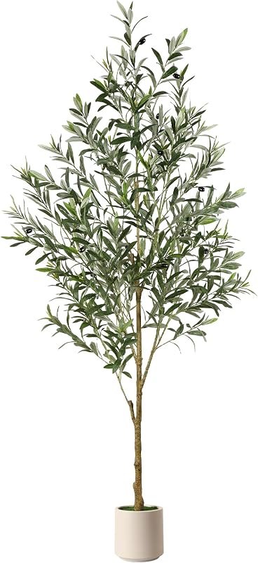 Alupssuc 6FT Faux Olive Tree with Fruits White Pot, Indoor Home Decor — potted faux tree for potted faux tree