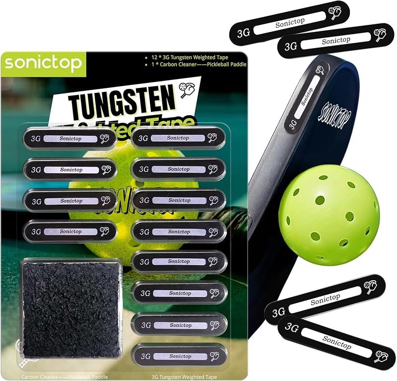 Tungsten Tape for Pickleball Paddles, Non-Toxic 12PCS Tungsten Tape with Paddle Eraser High Adhesive 3g Tungsten Tape