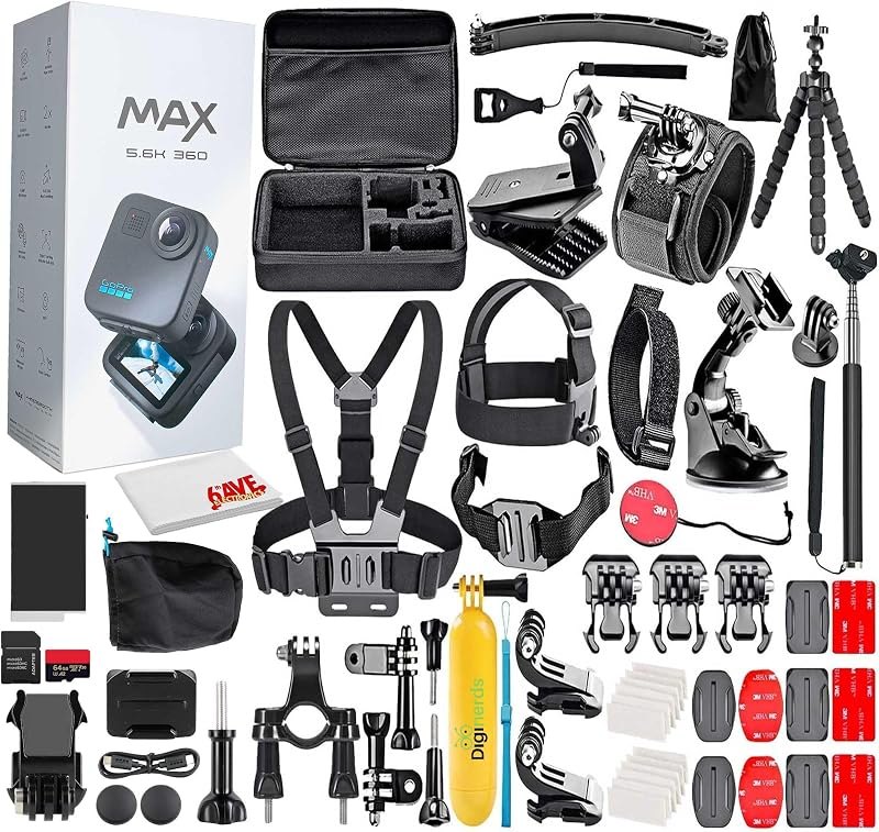 MAX 360 (2025) HD Video Waterproof Action Camera - with 50 Piece Accessory Kit — GoPro MAX 360 camera for gopro max