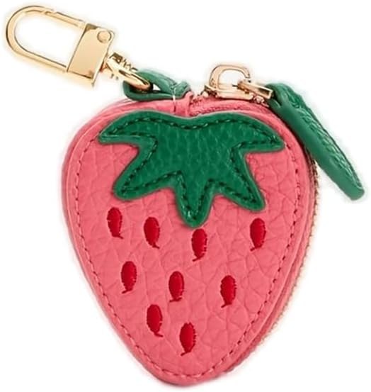 Strawberry AirTag Holder Coin Purse, Mini Keychain Zipper Pouch, Small Pocket Wallet Only For Coins & Apple AirTag