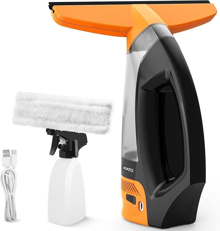Window Vacuum Squeegee Cordless, Electric Window Vac, Rechargeable Window Cleaner with Spray Bottle, Cleaning Tool for