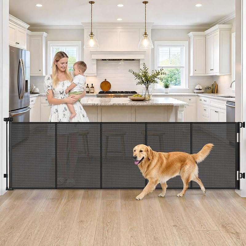 Reinforced 108" Extra Wide Retractable Baby Gates, 9ft Retractable Dog Gate — magnetic baby gate for magnetic baby gate