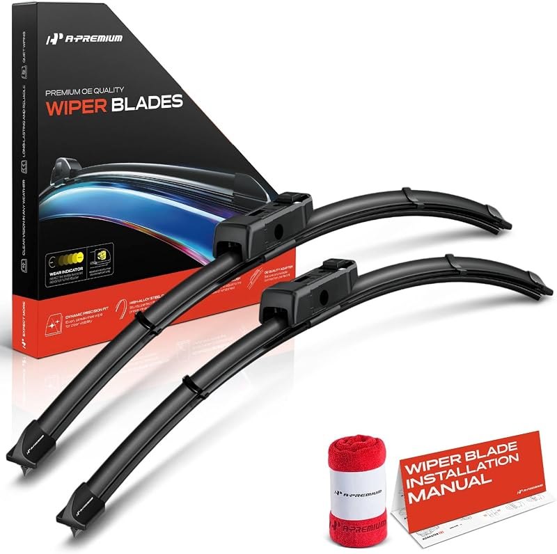 A-Premium 24" + 19" Windshield Wiper Blades with Wear Indicator & Towel — beam wiper blades for beam wiper blades