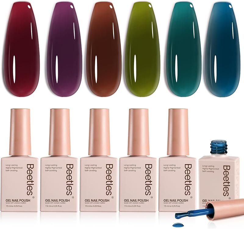 Beetles Midnight Syrup Jelly Gel Nail Polish Set, 6 Colors Fall Gel Polish — Syrup Nail Polish for syrup nail polish