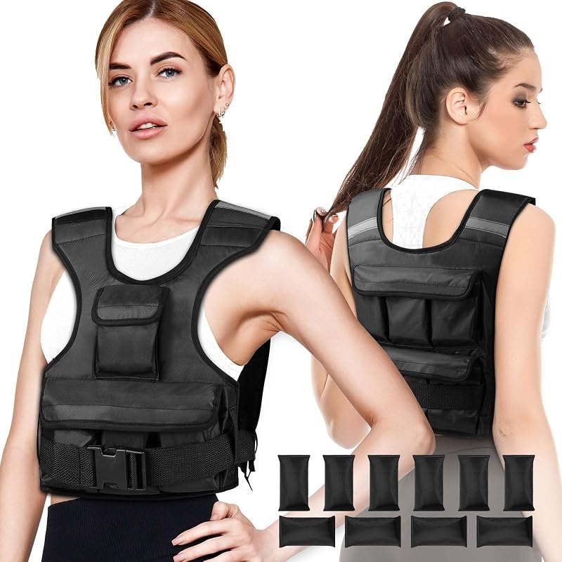 Adjustable Weighted Vest for Women, Customizable 0-18 lbs Strength Training Vest with 10 Removable Sandbag, Breathable
