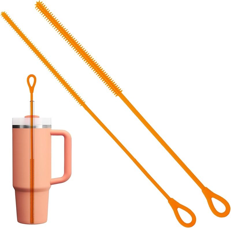 2Pcs Silicone Straw Cleaner Brush, 9.84in Reusable Straw Cleaner with Bendable Steel Core, Extra Long Soft Bottle