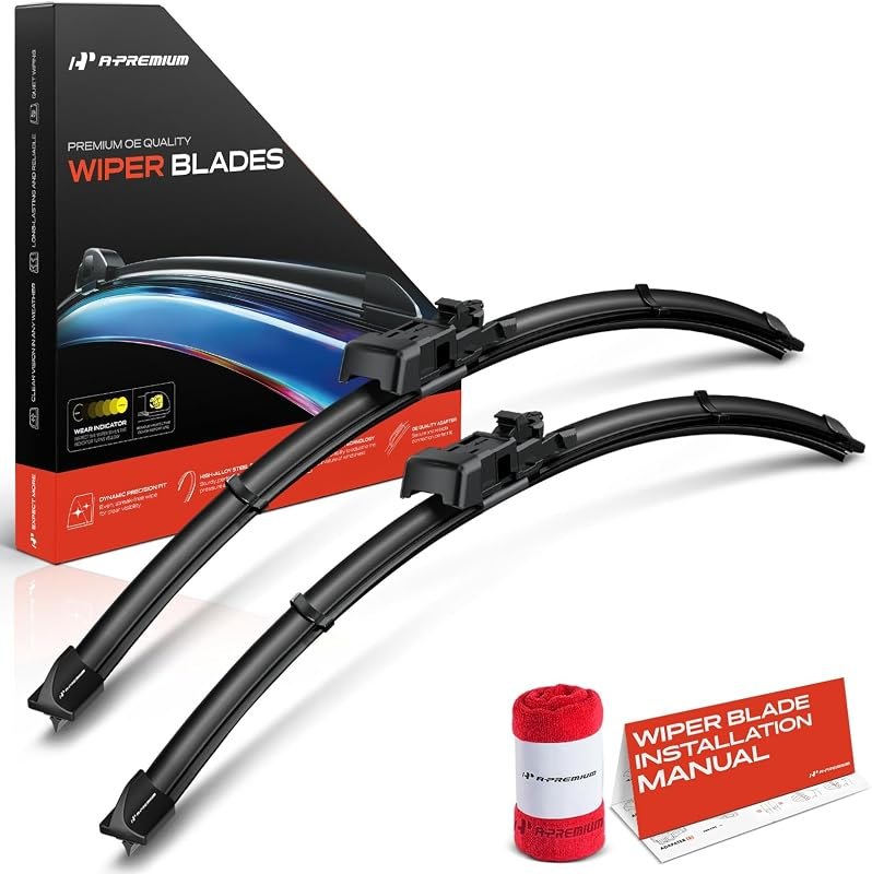 A-Premium 24" + 21" Windshield Wiper Blades with Wear Indicator & Towel — boat windshield wiper blades for boat