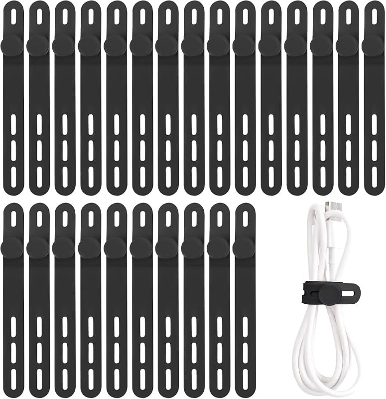 25 Pcs Silicone Cable Ties, Cable Ties Reusable, High Elasticity Cord Wraps for Electrical Cords, Cord Organizer for