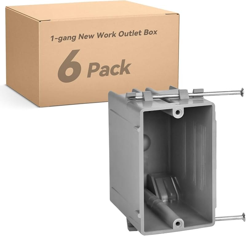 1-Gang New Work Outlet Box, PVC Electrical Box for Switch, GFCI, Dimmer, 22 Cubic Inch, UL Listed, 6 Pack — under