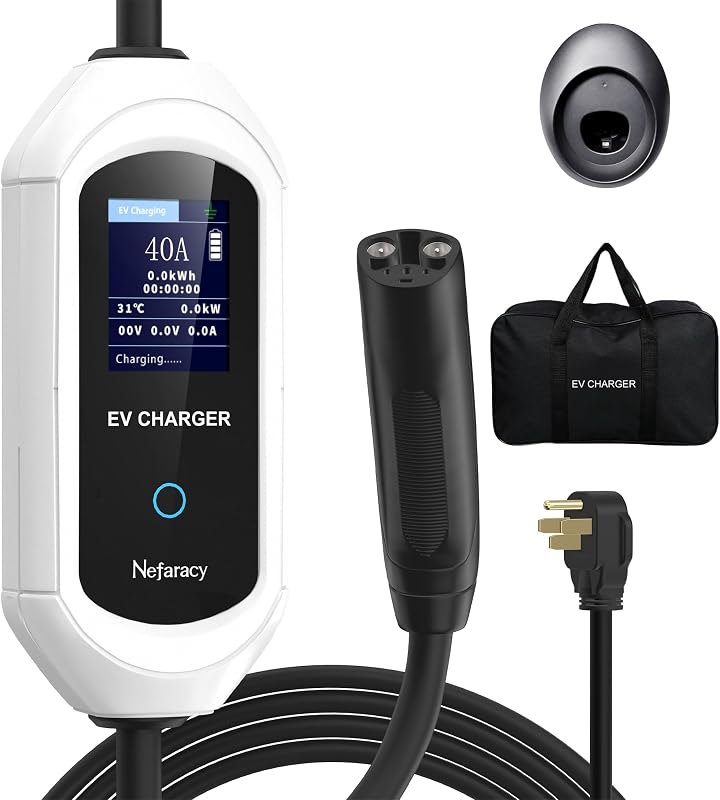 Level 2 Charger for with Tesla 40 Amp Without NACS Adapter, Portable EV Charger with One-Touch Control for Model