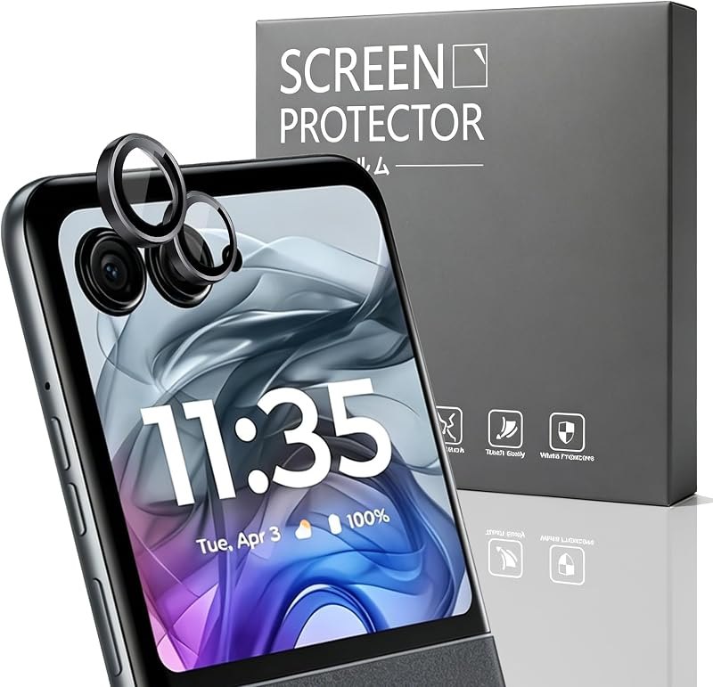 1 Pack Camera Lens Frame for Motorola Razr 2024, 9H Glass Screen Protector Anti-Scratch, Tempered Glass Metal