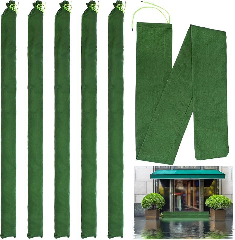 Yopay 6 Pack Long Canvas Sandbags for Flood Protection, 5.7 Feet x 5.7" Reusable Water Barrier Bags, Heavy-Duty
