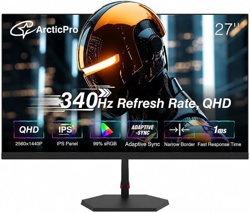 ArcticPro 27 Inch Gaming Monitor 340Hz 300Hz, QHD 1440p Monitor, 1ms, IPS — 27 inch IPS monitor for inch ips monitor