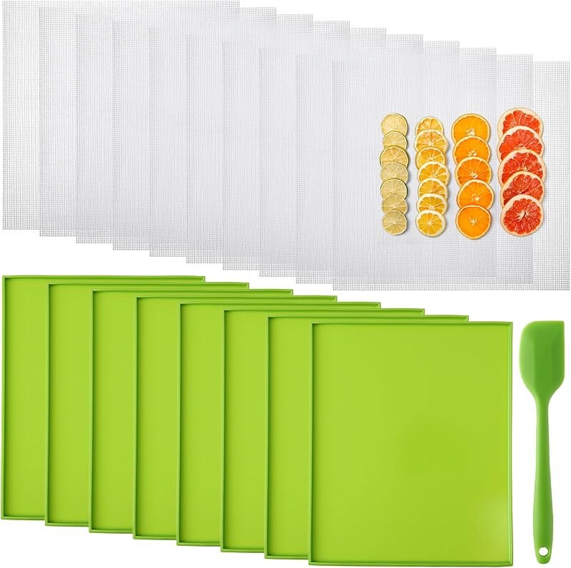 Thenshop 8 Silicone Dehydrator Mats & 10 Mesh Dryer Mats and 1 Baking Scraper, Reusable Non Stick Silicone Dehydrator